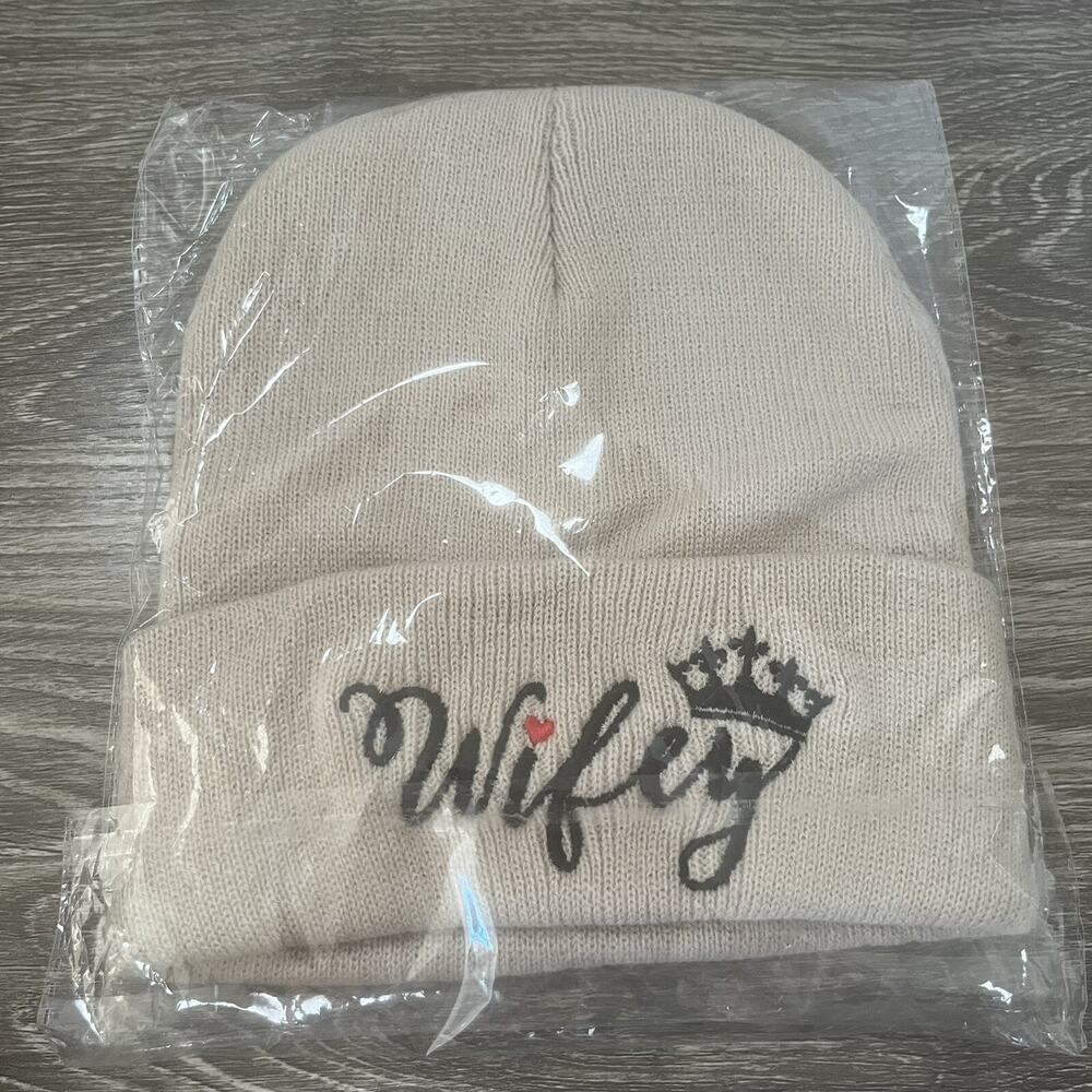 Women's Knitted Wifey Fitted Winter Beanie Hat Cap (New) One Size Beige